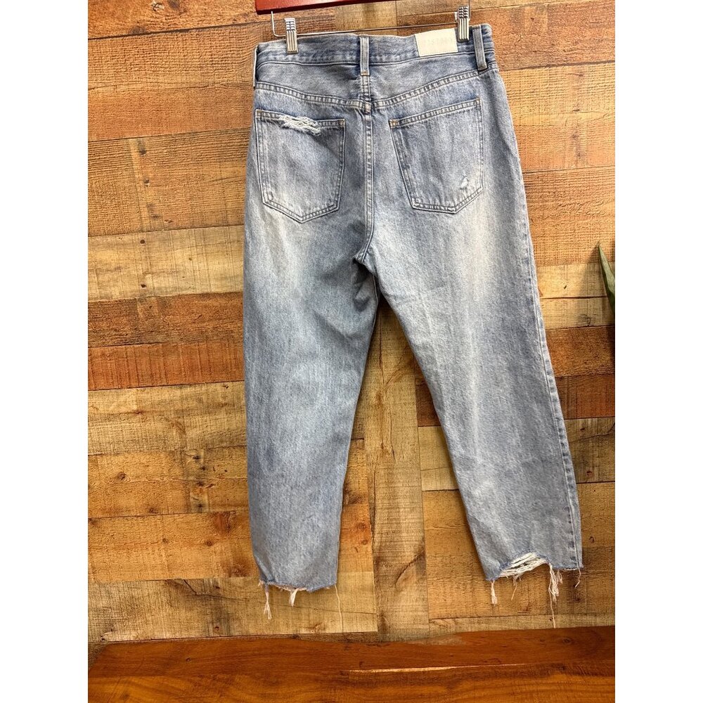 Pistola Distressed High-Rise Straight-Leg Jeans Size 30 Light Wash Frayed Hem - Picture 2 of 8